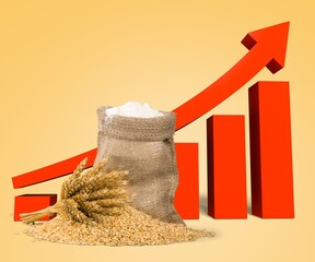 Increase in price of wheat seedson graph. Concept of crisis, shortage of grain crops. Exchange...