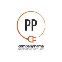 Initial Letter PP Line Art Electric Plug Logo Design - obrazy, fototapety, plakaty
