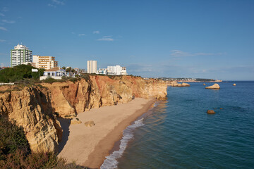 Top view of the beach Praia do Amado. Portimao, Algarve coast, Portugal