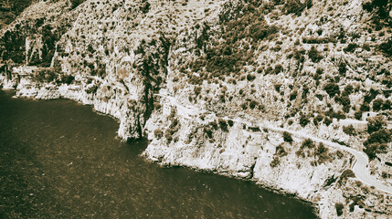 Amazing aerial view of beautiful Amalfi Coast in summer season, Italy. Drone viewpoint