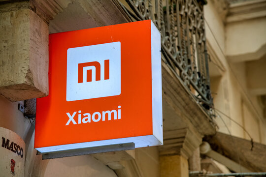 Malta - April 21, 2022: Xiaomi Mi shop in the city center, entrance sign