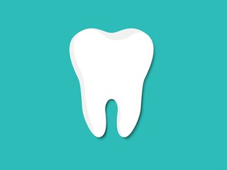 White tooth icon isolated on blue background. Medical dentist concept. Vector illustration.