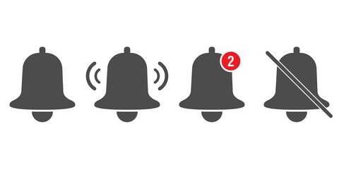 Notification bell icon for alerts. Social media element, user interface sign. Vector illustration.