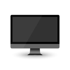 PC monitor with shadow isoladet on white background. Monitor with dark display. Vector illustration.