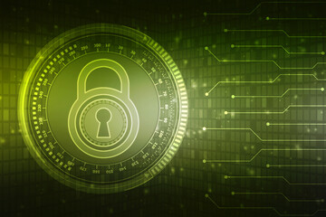 Digital Padlock on abstract technology background, Technology security concept. Modern safety digital background. Protection system, Cyber Security and safety information, personal data concept