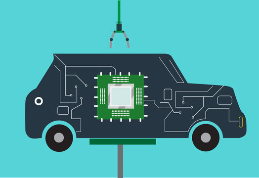 recommend clip art: A microchip installed in car. Scanning Repair Service. Editable Clip art.