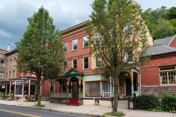 Historic streets at Jim Thorpe, a borough and the county seat of Carbon County in state of Pennsylvania. United states - obrazy, fototapety, plakaty