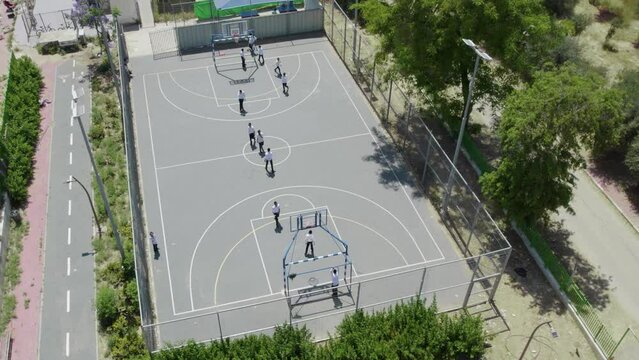 Aerial Drone Tilt Shot Of Brit Kehuna BasketBall Yard at Netivot