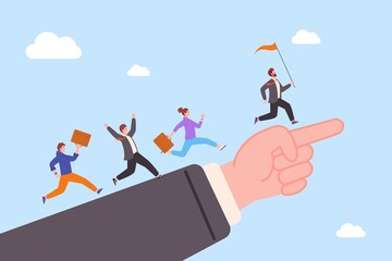 Organization lead team. Leadership organizations teamwork direction, empower leader helping business company ceo communication office attitude staff management vector illustration