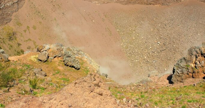 Steams Rising From The Crater Of Mount Vesuvius In Campania, Italy. Close Up