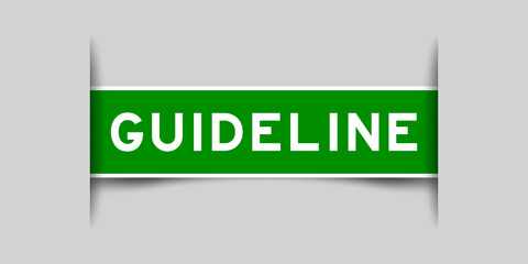 Inserted green color label sticker with word guideline on gray background