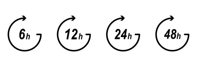 8, 12, 24, 48 hours icons set. Contact line, assist, call center work time. Customer service. Set for marketing design. Vector illustration.