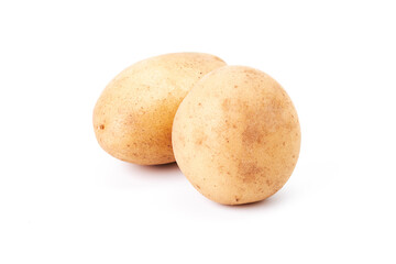 Fototapeta na wymiar Two new potatoes on a white background. Vegetarian food