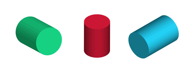 Set of cylinders from different sides. Vector abstract geometric 3D objects. Technology block chain network connection. Geometric figures.