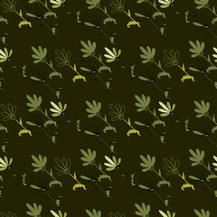 Vector monochrome floral pattern in marsh colors, low-key coloring. Doodle flowers, stylization, for design fabric, paper.