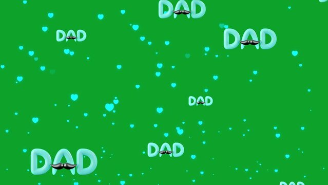 3D animation text and mustache isolated on green background. father's day concept.