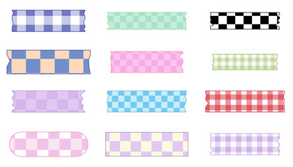 collection set of cute checkered, gingham pattern banners, masking tape for the planner, reminder, post, checklist paper, and digital planner. very cute, simple, and printable