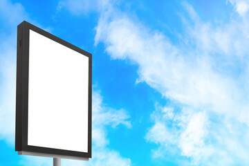 Vertical blank white billboard on blue sky with copy space.clipping path