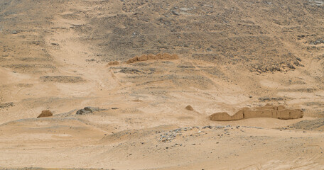 Ancient ruins buried under sand in El Huarco Cerro Azul - Lima, Peru - obrazy, fototapety, plakaty