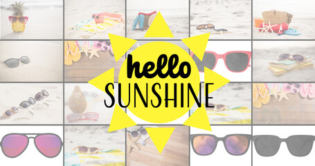 Image of hello sunshine over holidays images changing into diverse sunglasses