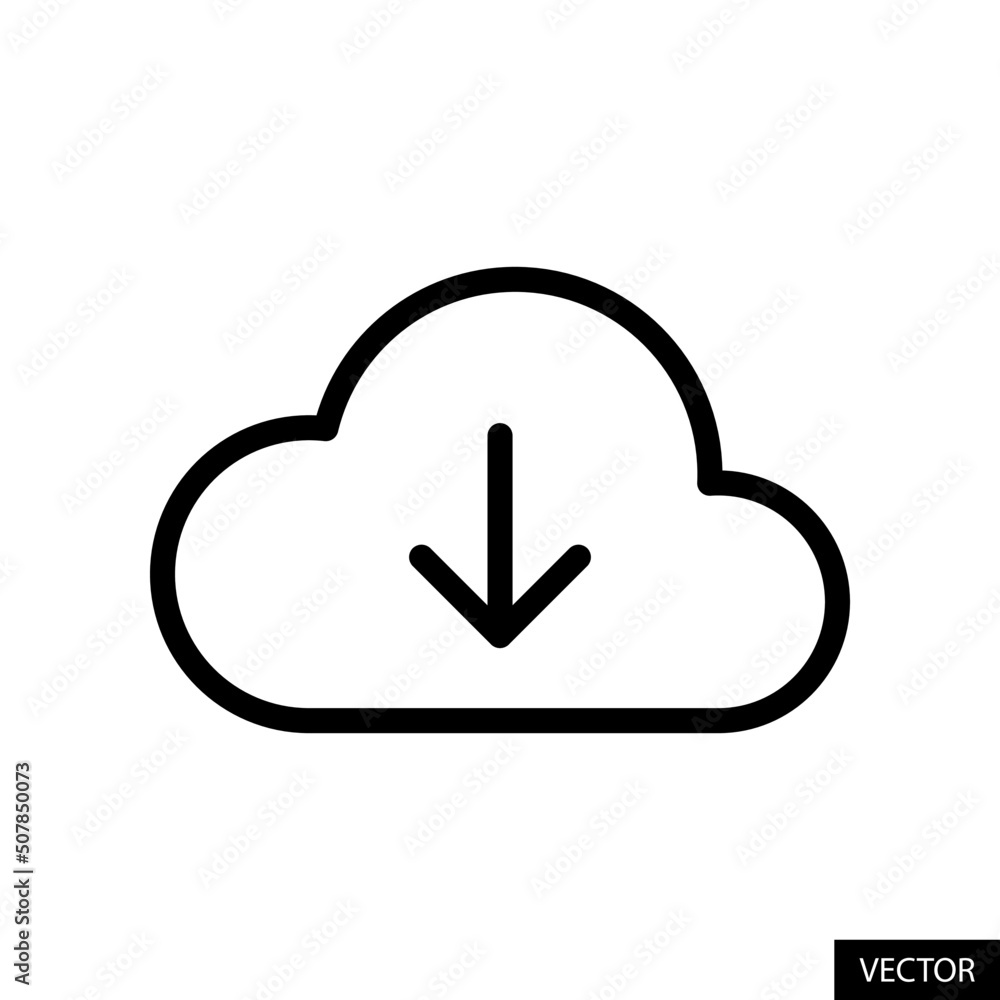 Poster download from cloud, online restore backup concept vector icon in line style design for website desi