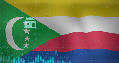 Image of data processing over flag of comoros