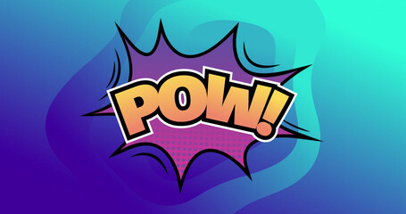 Image of pow text over blue background