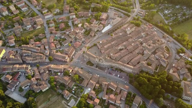 Top view of a medieval city during a sunset, center of italy