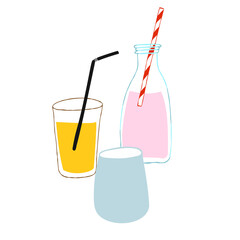 Illustration of drinks in various glasses isolated on white background