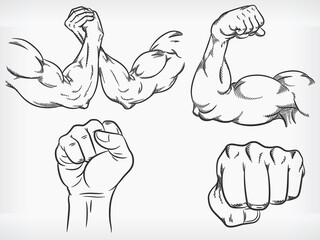 Doodle Arm Flexing Bodybuilder Fist Wrestling Sketch