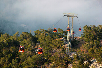 Cable car to Tunek tepe, a coastal hill overlooking the west side of the city of Antalya, Turkey