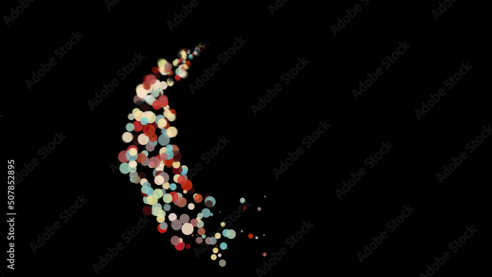 Poster abstract animation of cluster of large and small multicolored dots rotating on the circle. animation