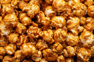 Caramelized sweet popcorn flakes gluten free food background