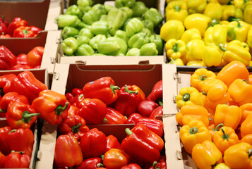 red, green and yellow peppers,