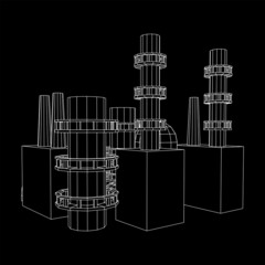 Industrial building factorie facilitie power plant. Wireframe low poly mesh