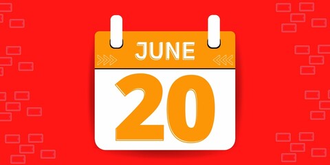 20th day of the calendar. Banner with twenty on an red background with a white calendar