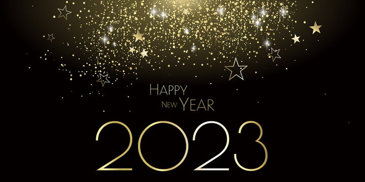 happy new year 2023 - Black and gold stars and glitter - party festive design