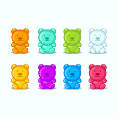 Set of colorful jelly gummy bears. Detailed beautiful vector illustration of candy icons, in multicolor.
