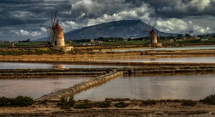 windmills for the salt production Marsala Sicily