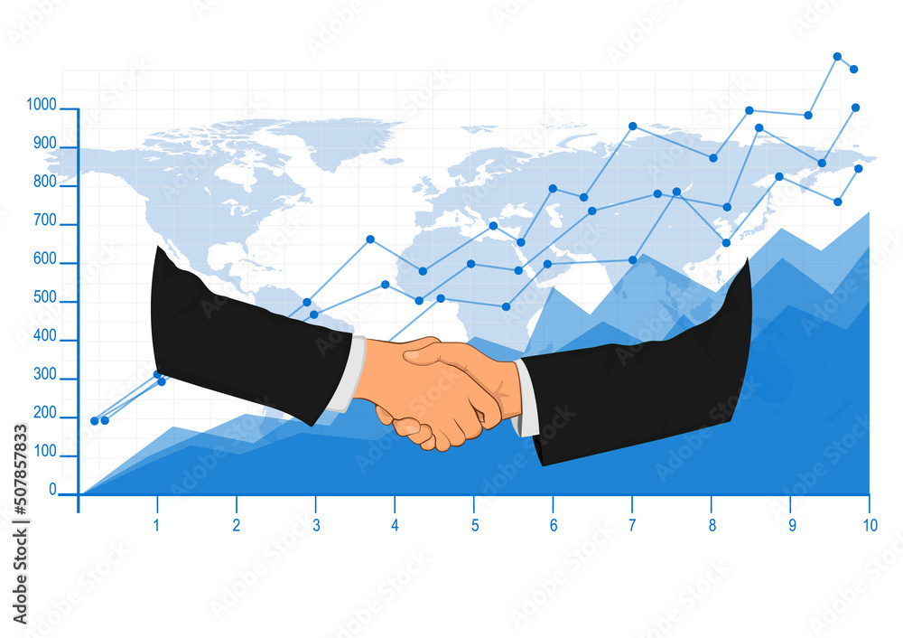 Poster graphics design handshake with graph background concept business success vector illustration