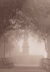 Monument in the fog Erice castle Sicily