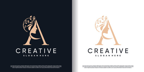 Beauty logo desain with initial letter a and creative concept Premium Vector