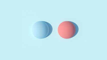 Two Sphere Hemispheres Pale Pastel Blue Red Round Concept Shape Salmon Pink Background Image 3d illustration render