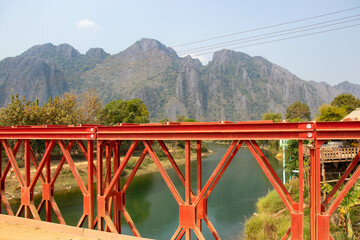 A beautiful panoramic view of Vang Vieng city in Laos.