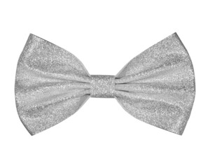 Silver brocade glitter bow isolated on white