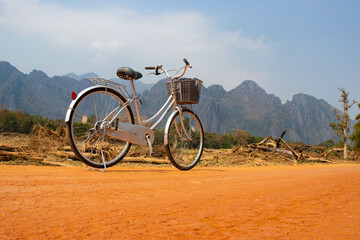 Obraz premium A beautiful panoramic view of Vang Vieng city in Laos.