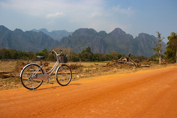 Fototapeta premium A beautiful panoramic view of Vang Vieng city in Laos.