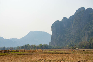 A beautiful panoramic view of Vang Vieng city in Laos.