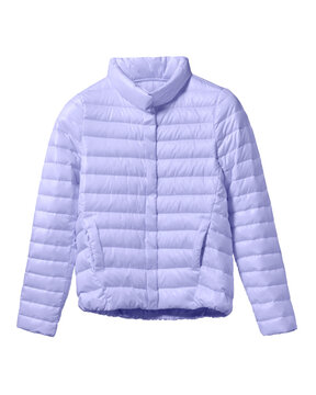 Lila violet woman pastel worm down jacket isolated on white