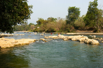 A beautiful panoramic view of Vang Vieng city in Laos.